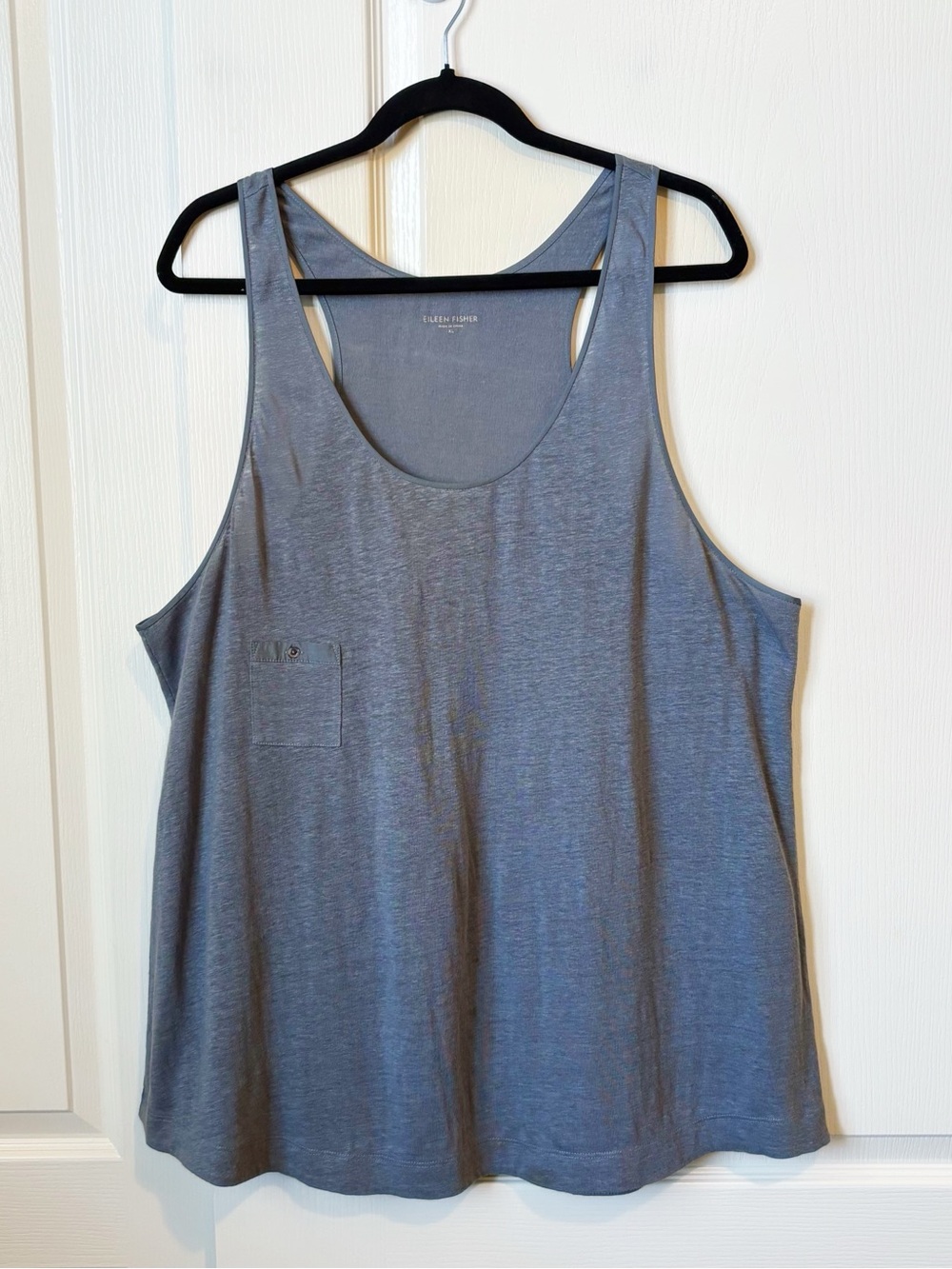 Eileen Fisher Blue Gray Linen Jersey Knit Racerback Sleeveless Tank Top Size XL